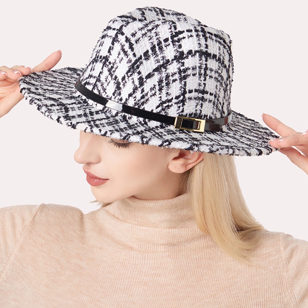 Black & White Checker Patterned Fedora Hat